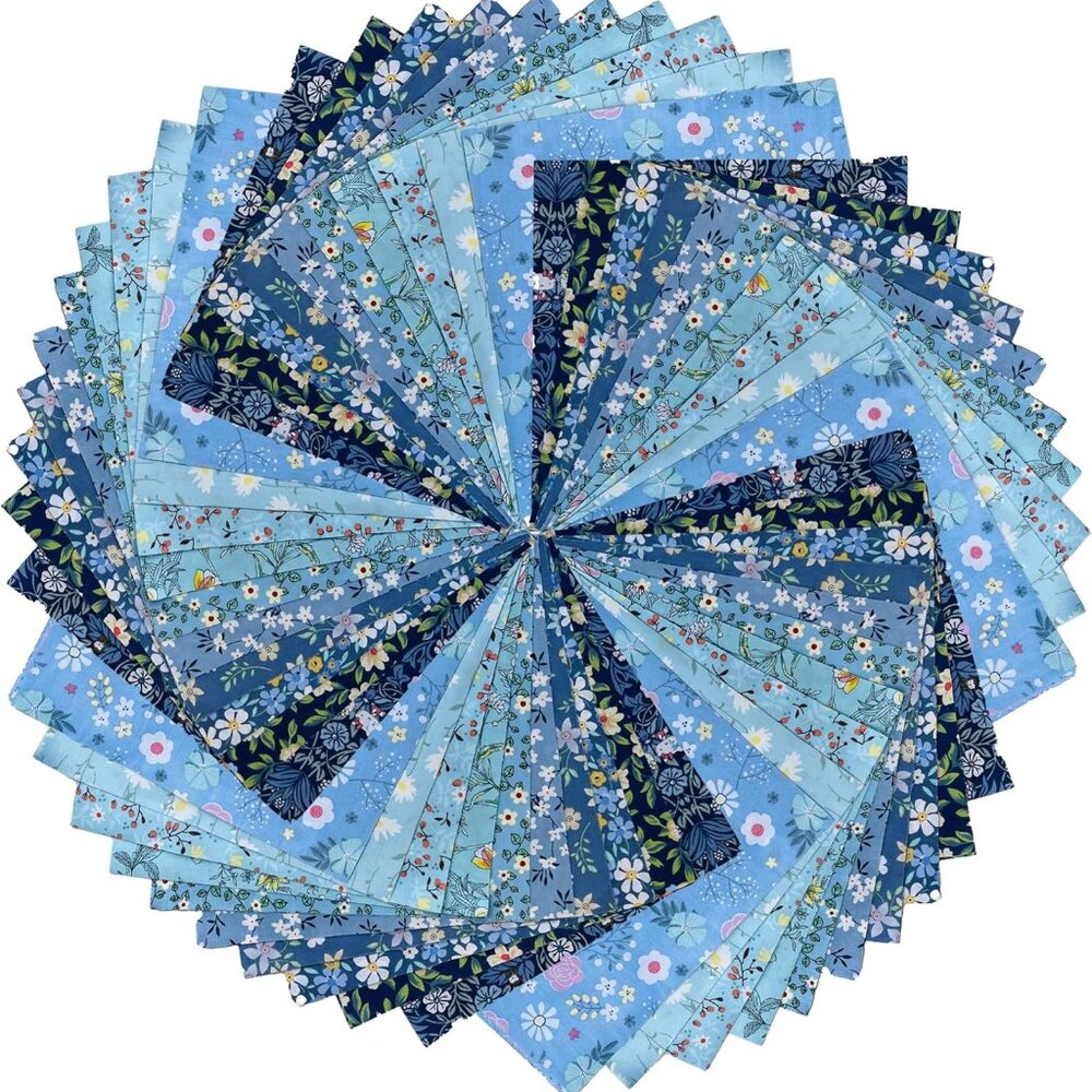 50 Count Quilt Squares 5" x 5" Shades of Blue as Shown 100% Cotton